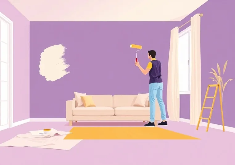 Peintre appliquant la peinture au rouleau sur un mur de salon